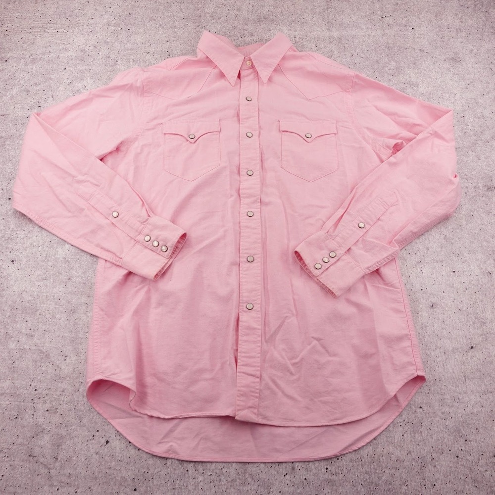 Polo Ralph Lauren Mens Pink Cotton Oxford Western Pearl Snap Front Shirt Large - Picture 2 of 12
